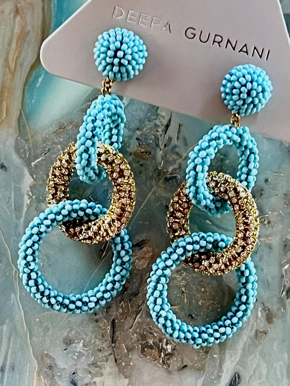 NWT Deepa Gurnani Beaded Triple Hoop Chandeliers